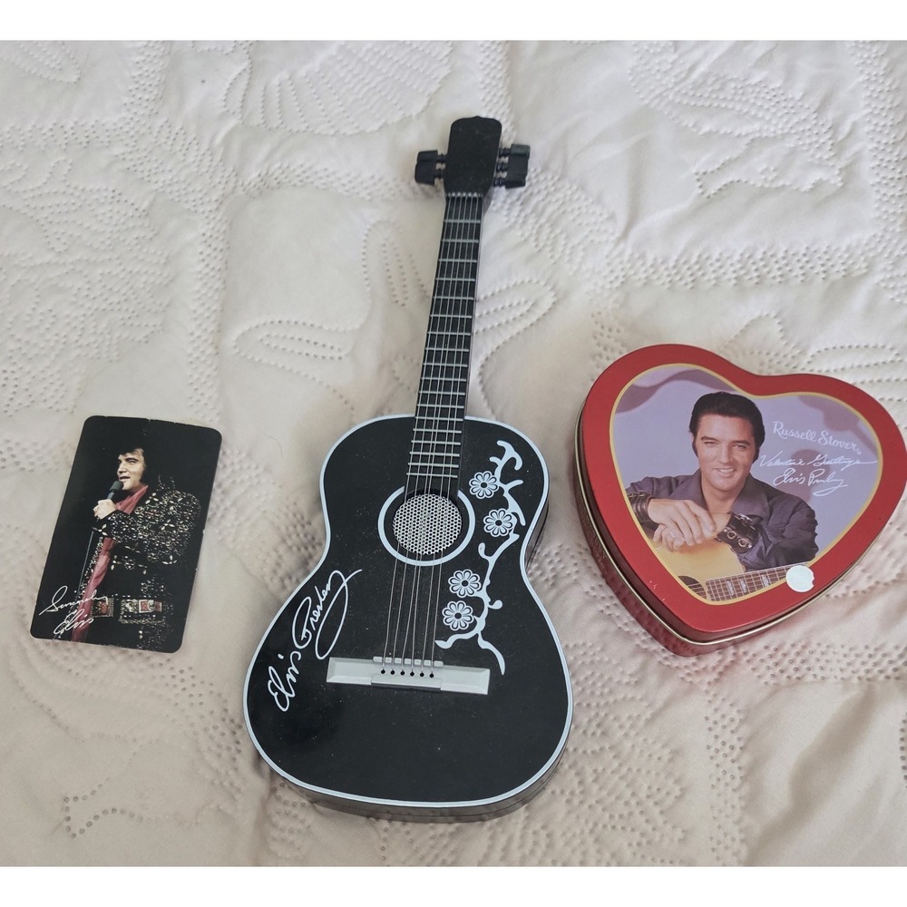 Elvis Presley Memorabilia Lot of 3 - Guitar Tin Vintage Calendar Card